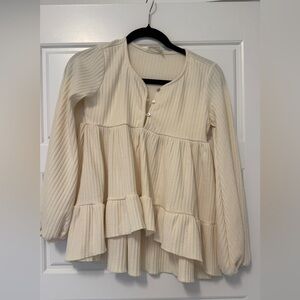 Mia Joy Cream Ribbed Girls Top